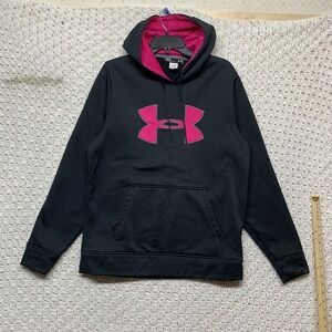 Under Armour Hoodie Pullover Sweater Women Sz M Black‎ Pink Long Sleeve Hiking